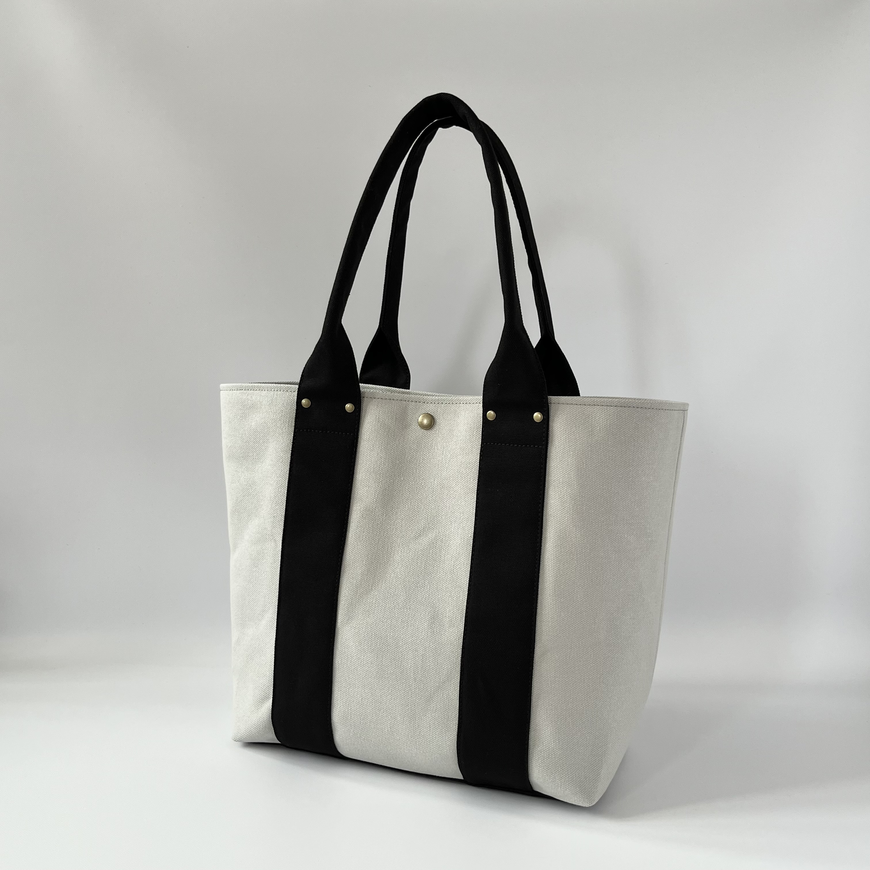 A4対応 8号帆布 大人きれいめ・帆布トートバッグ（シルバーグレー×ブラック）