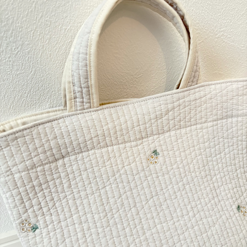 ヌビ生地×合皮/刺繍トートバッグ ・生成り 数量限定！ヌビバッグ nubi トートバッグ イブルバッグ 刺繍ヌビ 刺繍