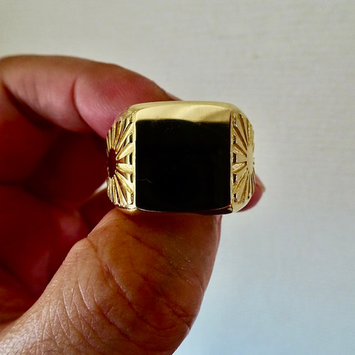 仁尾彫金『k18ゴールド太陽の印台リング、磨き』ハンドメイド404 指輪