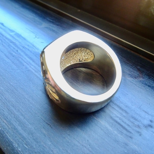 仁尾彫金『k18ゴールド太陽の印台リング、磨き』ハンドメイド404 指輪