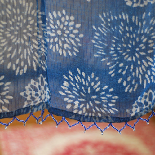 のれん☆インド綿☆藍染め風☆「コタドリアインディゴ フラワー85