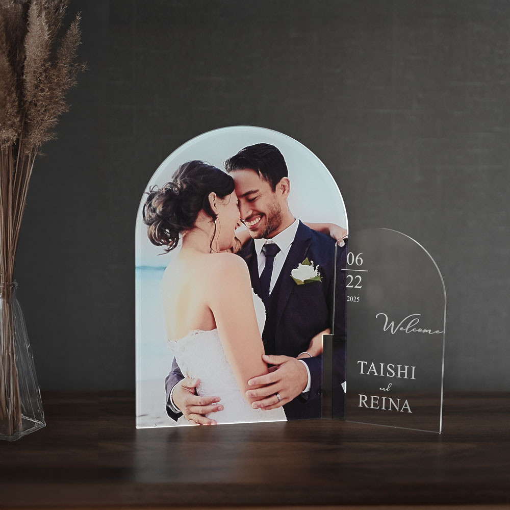 New/ 結婚式 ウェルカムボード【写真プリント・名入れ】アーチ型 アクリル ウェルカムスペース 結婚準備 玄関 家族