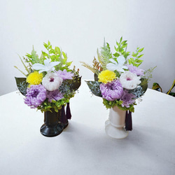 《仏花》プリザーブドフラワー/花器の色選択可能/一対購入可能/クリアケース無料/4つの特典 2枚目の画像