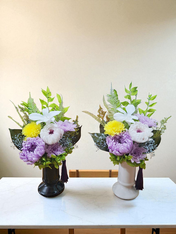 《仏花》プリザーブドフラワー/花器の色選択可能/一対購入可能/クリアケース無料/4つの特典 16枚目の画像