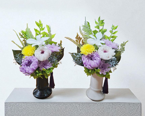 仏花》プリザーブドフラワー/花器の色選択可能/一対購入可能/クリア