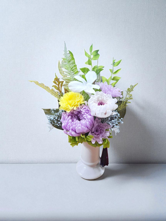 《仏花》プリザーブドフラワー/花器の色選択可能/一対購入可能/クリアケース無料/4つの特典 12枚目の画像