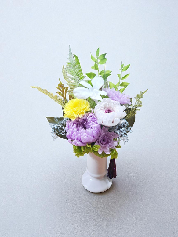 《仏花》プリザーブドフラワー/花器の色選択可能/一対購入可能/クリアケース無料/4つの特典 7枚目の画像