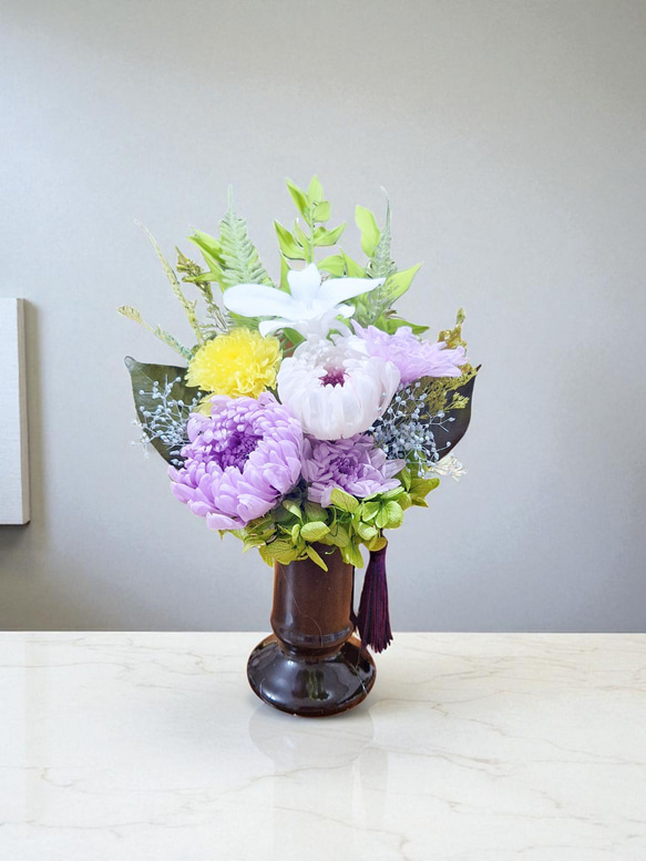 《仏花》プリザーブドフラワー/花器の色選択可能/一対購入可能/クリアケース無料/4つの特典 15枚目の画像
