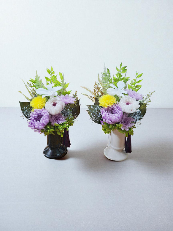 《仏花》プリザーブドフラワー/花器の色選択可能/一対購入可能/クリアケース無料/4つの特典 11枚目の画像