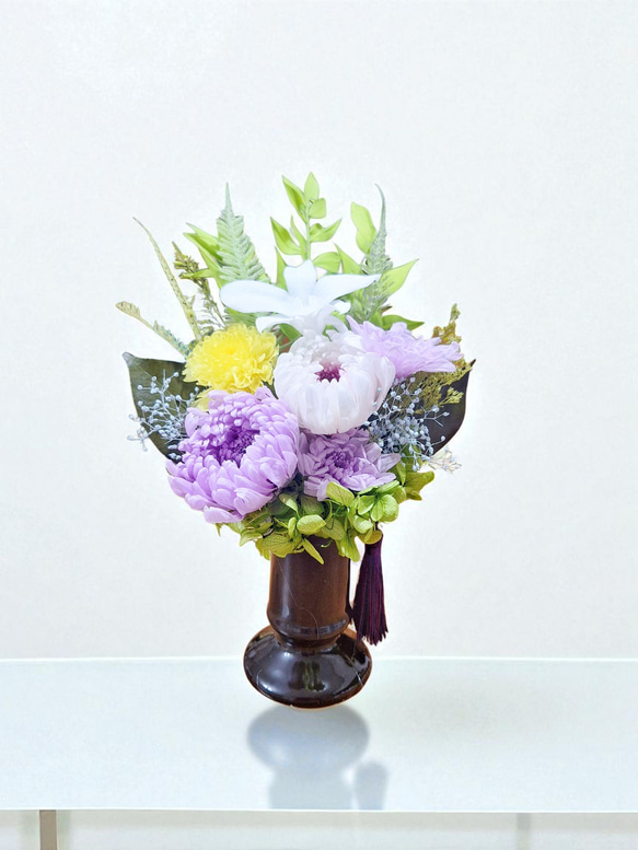 《仏花》プリザーブドフラワー/花器の色選択可能/一対購入可能/クリアケース無料/4つの特典 8枚目の画像