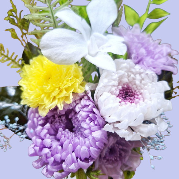 《仏花》プリザーブドフラワー/花器の色選択可能/一対購入可能/クリアケース無料/4つの特典 9枚目の画像