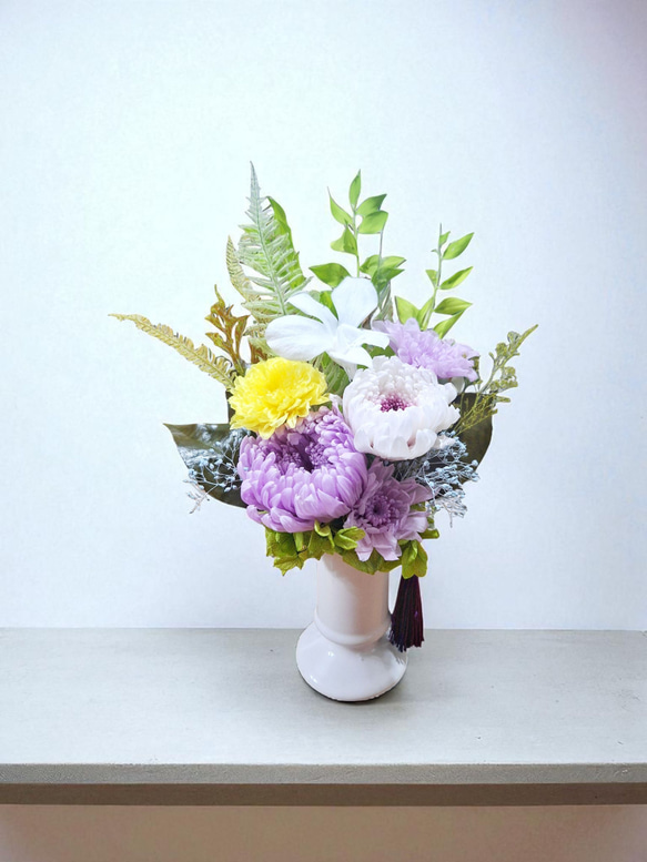 《仏花》プリザーブドフラワー/花器の色選択可能/一対購入可能/クリアケース無料/4つの特典 5枚目の画像