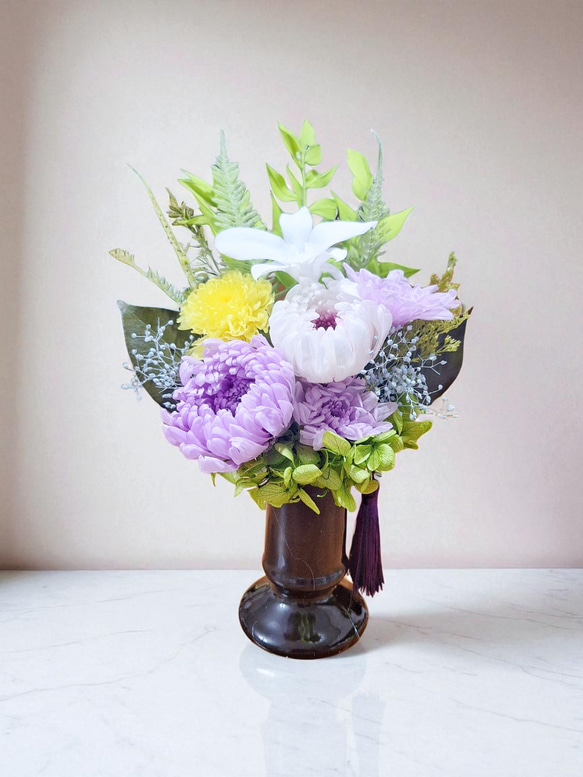 《仏花》プリザーブドフラワー/花器の色選択可能/一対購入可能/クリアケース無料/4つの特典 13枚目の画像