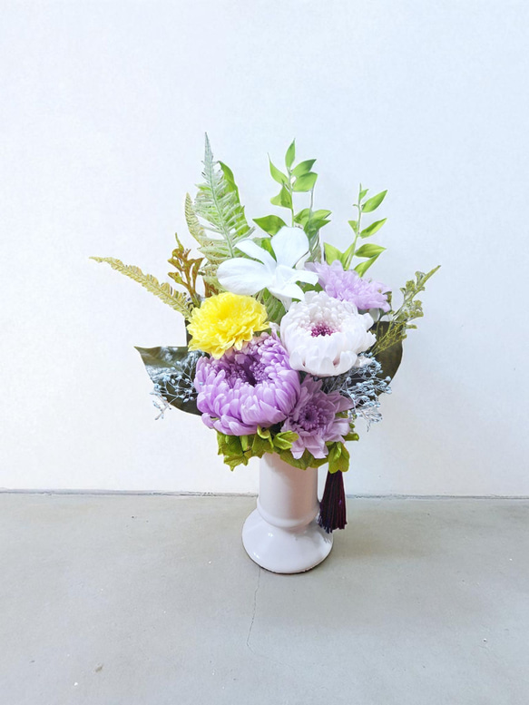 《仏花》プリザーブドフラワー/花器の色選択可能/一対購入可能/クリアケース無料/4つの特典 14枚目の画像
