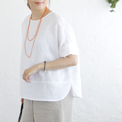 大人のTシャツに。リネンのワイドプルオーバーブラウス（ホワイト）TP34. 3枚目の画像