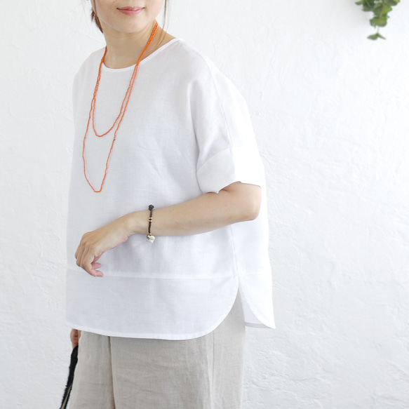 大人のTシャツに。リネンのワイドプルオーバーブラウス（ホワイト）TP34. 3枚目の画像