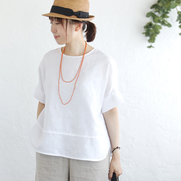 大人のTシャツに。リネンのワイドプルオーバーブラウス（ホワイト）TP34. 2枚目の画像