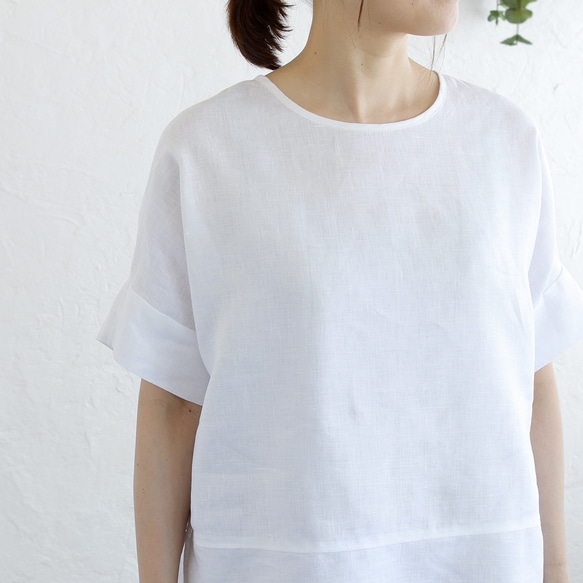大人のTシャツに。リネンのワイドプルオーバーブラウス（ホワイト）TP34. 9枚目の画像
