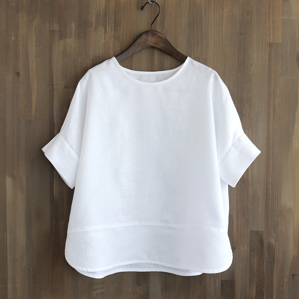 大人のTシャツに。リネンのワイドプルオーバーブラウス（ホワイト）TP34. 13枚目の画像