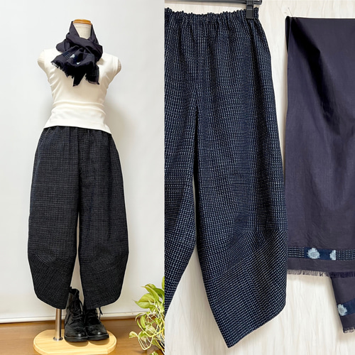 久留米絣＊サルエルパンツ＋ストール＊着物リメイク キュロット