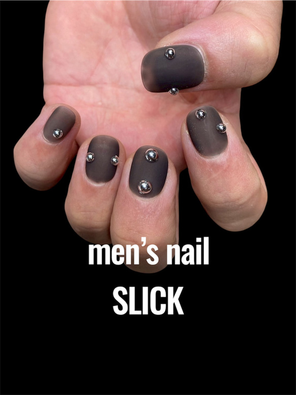 SLICK】ボディピアス風｜スモーキーブラック×パーツネイル｜10本