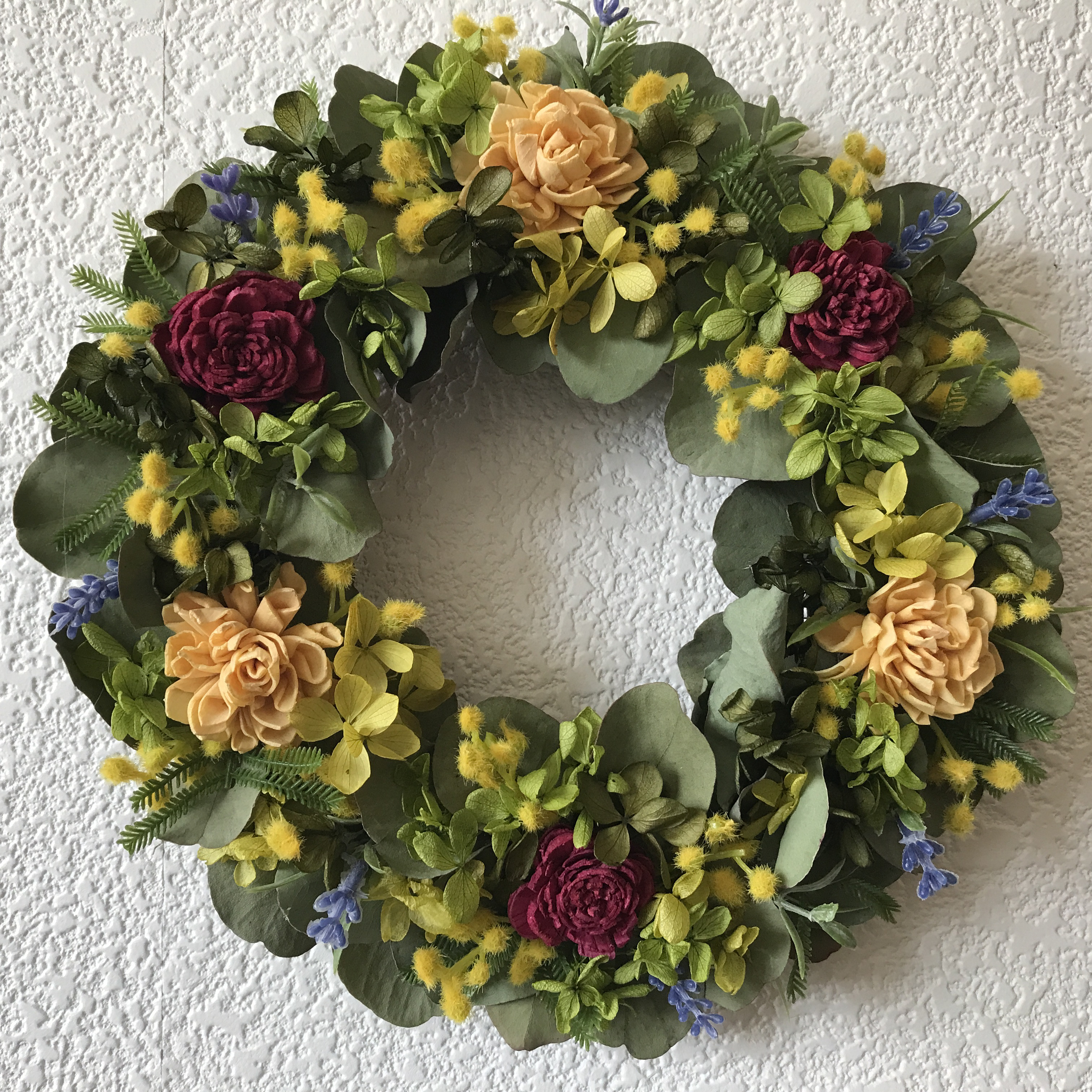 《新作＊お買い得商品》ユーカリドライとミモザのイエローパワーリース（受注制作）