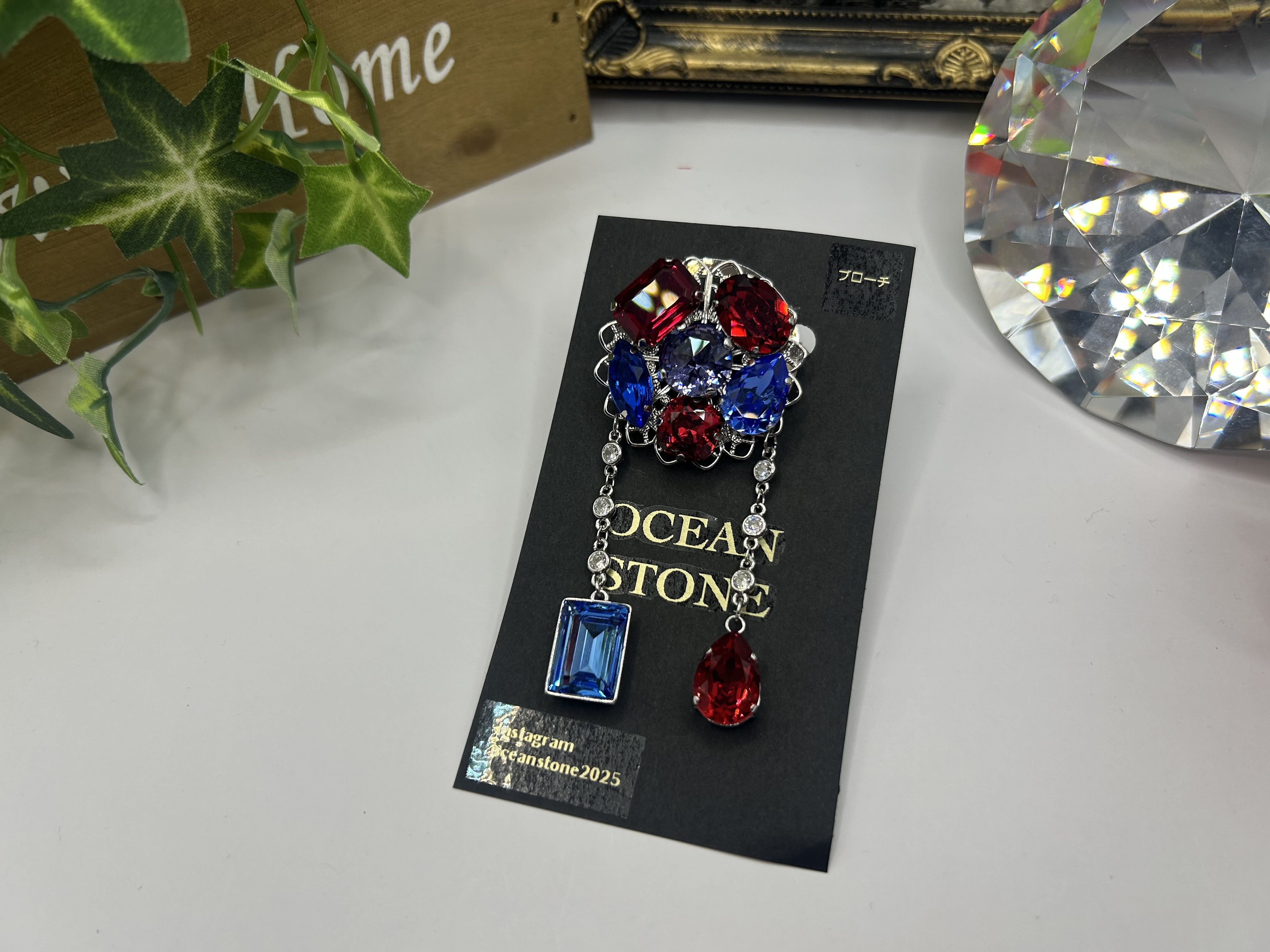 レッド✖️ブルーDXブローチ（シルバー）OCEAN STONE