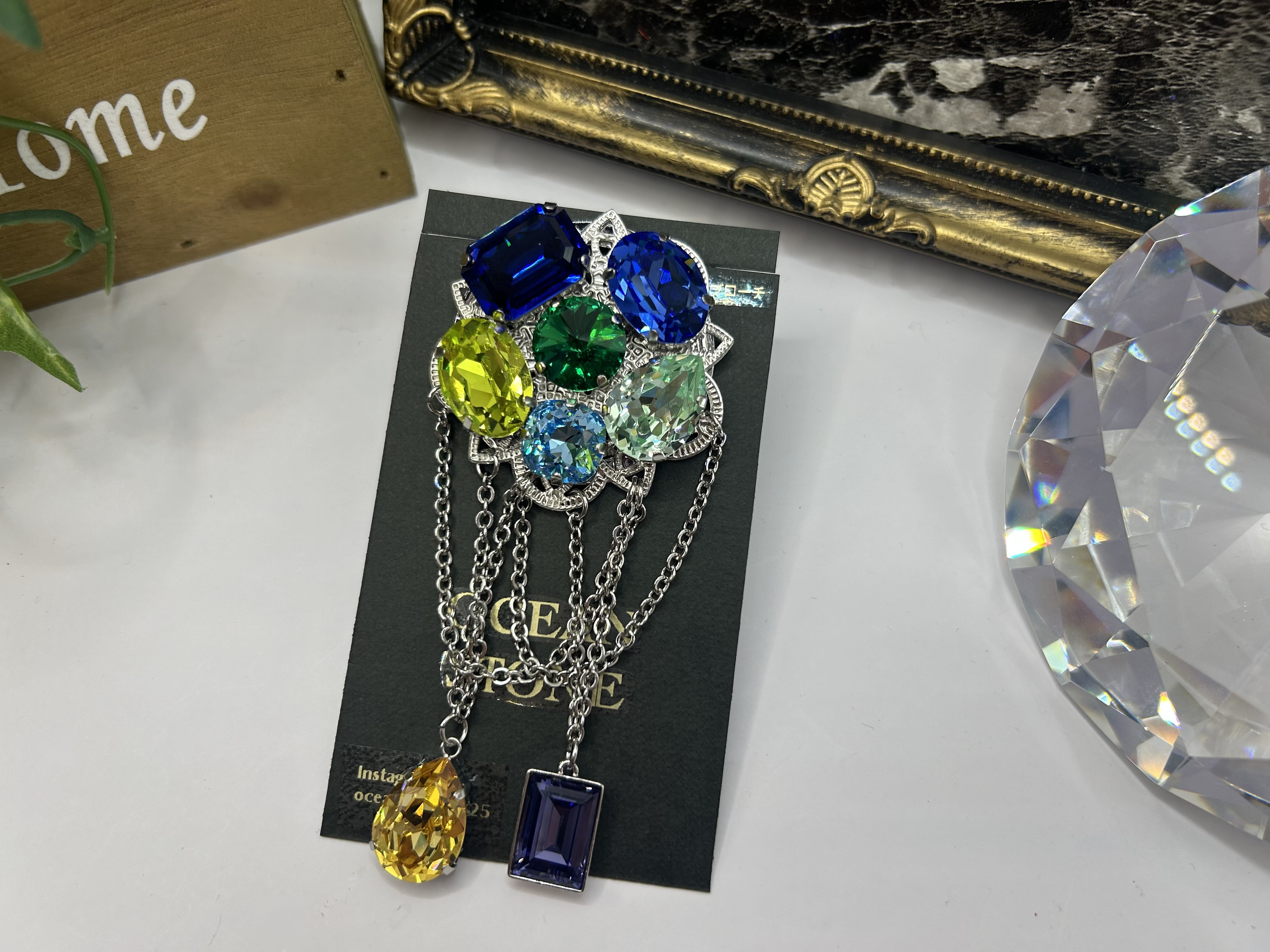 グリーン✖️イエローロイヤルブローチ（シルバー）OCEAN STONE