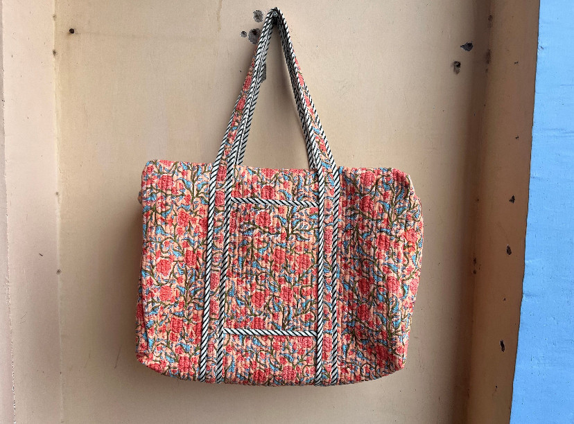 インド製ブロックプリントキルティングトート/旅行バッグ35