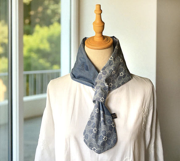 大人のクールマフラー◆リネン刺繍生地＆リップル生地◇数量限定 2枚目の画像