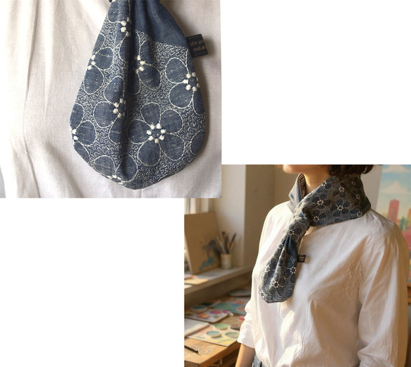 大人のクールマフラー◆リネン刺繍生地＆リップル生地◇数量限定 5枚目の画像