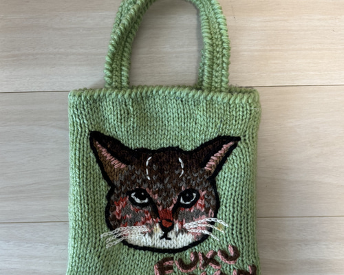 愛ねこ・オーダーメイド・似顔絵イラスト・ニットバッグ ハンドバッグ