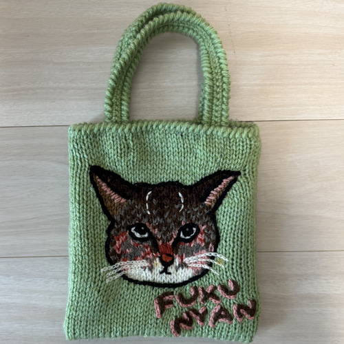 愛ねこ・オーダーメイド・似顔絵イラスト・ニットバッグ ハンドバッグ