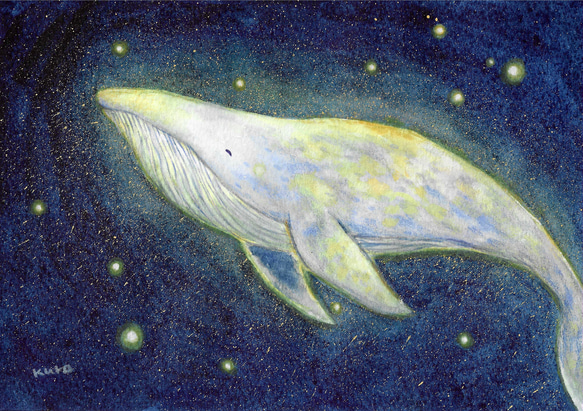 暑い夏の日、深海で【クジラ】 絵画 kuro 通販 19556032｜Creema