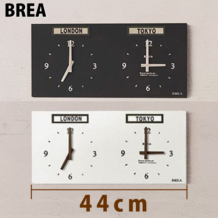 壁掛け時計 2連 世界時計 静音タイプ BREA-1910-2
