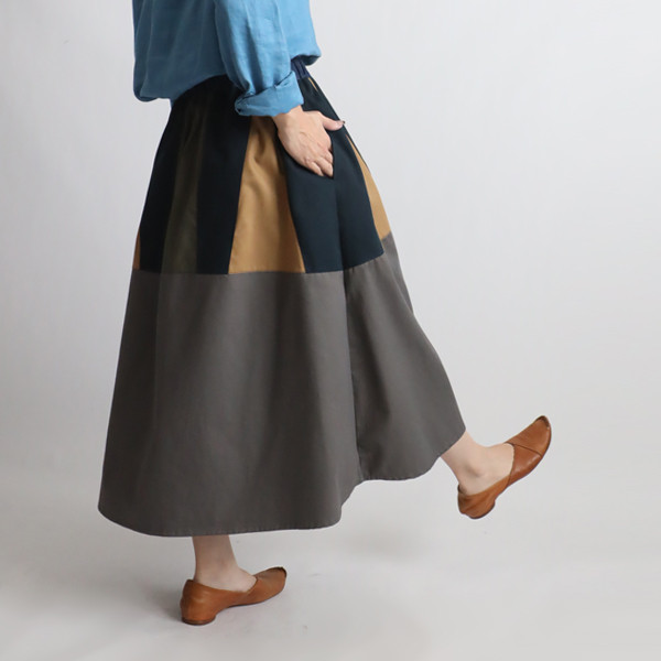 送料無料　春のスカート祭り　最終ＳＡＬＥ　愉快なパッチワーク　７６cm　ギャザー スカート　ロングY58E