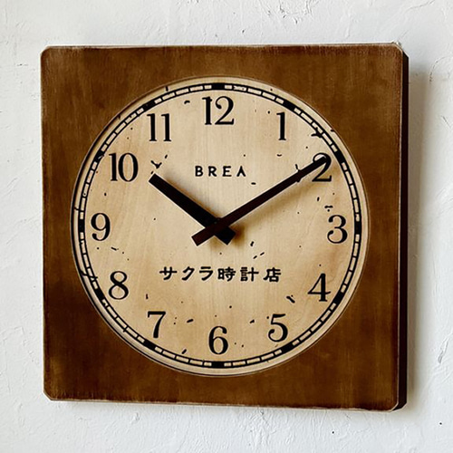 壁掛け時計 昭和レトロ サクラ時計店 四角形 静音タイプ BREA-1586