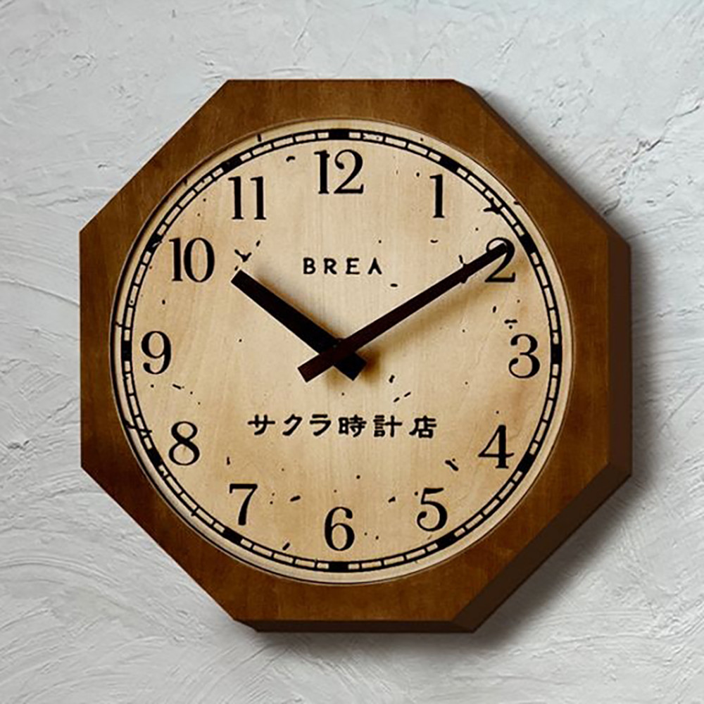 壁掛け時計 昭和レトロ サクラ時計店 八角形 静音タイプ BREA-1586-RTO8