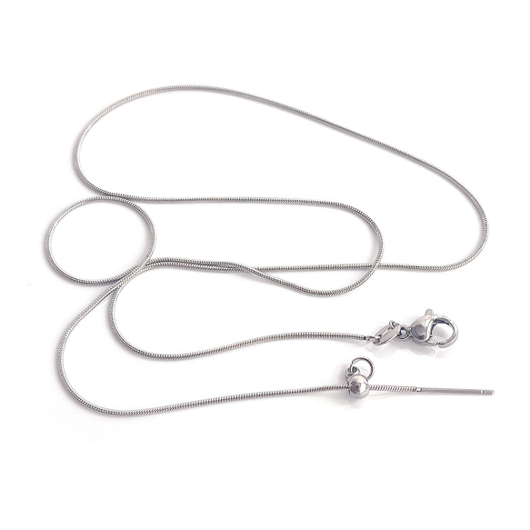 esca34 [1 件] 約 0.9 毫米蛇鏈項鍊，帶有滑球（總長度約 50 公分），由醫用不鏽鋼製成 第2張的照片