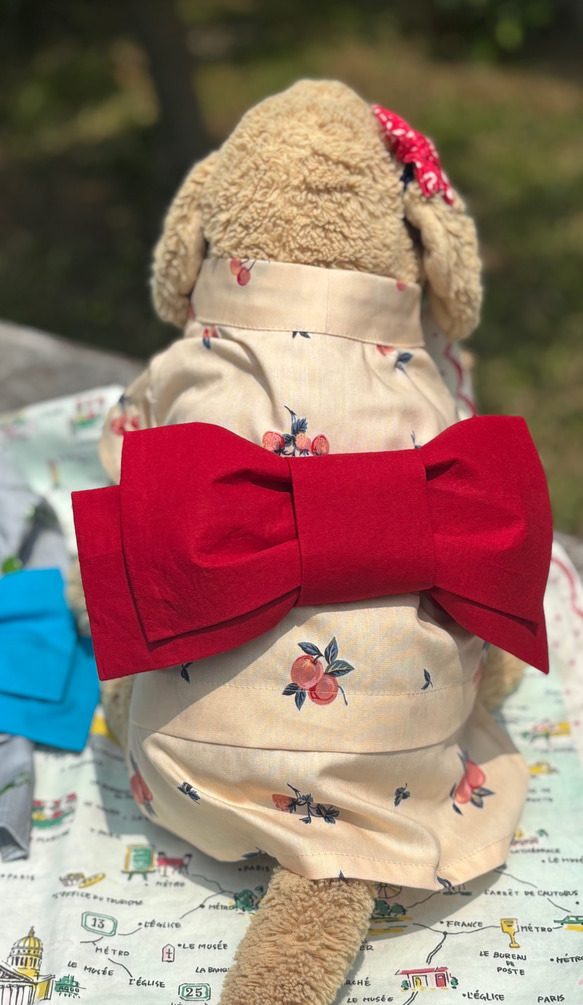 【受注製作】　ワンちゃんの浴衣　フルーツ柄レッド 1枚目の画像