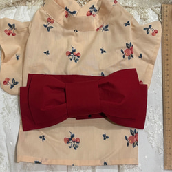 【受注製作】　ワンちゃんの浴衣　フルーツ柄レッド 2枚目の画像