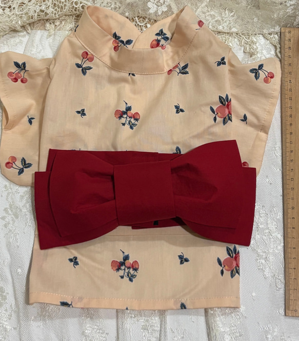 【受注製作】　ワンちゃんの浴衣　フルーツ柄レッド 2枚目の画像