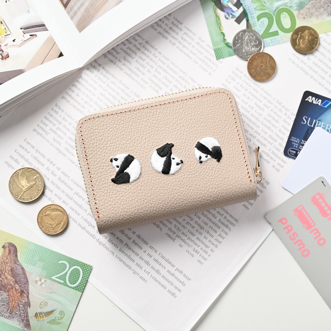 お札が折れない コンパクトウォレット 【 刺繍 パンダ 】 本革 シュリンクレザー ミニ財布 ギフト A316I