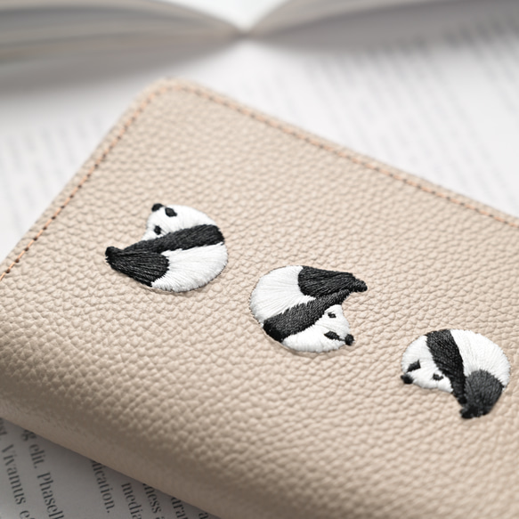 お札が折れない コンパクトウォレット 【 刺繍 パンダ 】 本革 シュリンクレザー ミニ財布 ギフト A316I 2枚目の画像