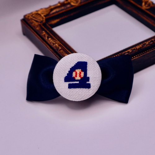 オーダー可能】背番号 くるみボタンのヘアゴム クロスステッチ刺繍