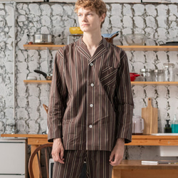 ギフトにおすすめ メンズ パジャマ 日本製 M-L 綿混 リヨセル メンズ  ストライプ 6534-5051 1枚目の画像