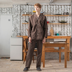 ギフトにおすすめ メンズ パジャマ 日本製 M-L 綿混 リヨセル メンズ  ストライプ 6534-5051 2枚目の画像