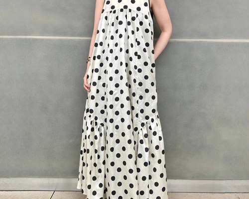 定価6万 CORCOVADO 22SS ボウタイ付き水玉総柄ワンピース 定価6万 CORCOVADO 22SS ボウタイ付き水玉総柄ワンピース