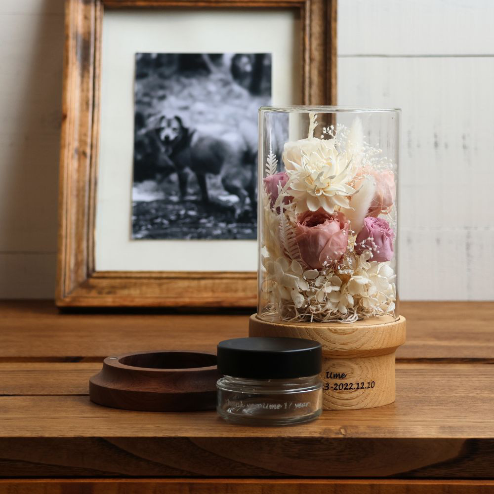 mokuna 小さな骨壷 白梅*ペット供養*遺骨入れ*手元供養*プリザーブドフラワー*ガラスドーム*仏壇*メモリアル