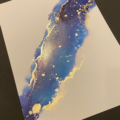 No.138 アルコールインクアート 原画 A4サイズ ブルー シンプル 絵